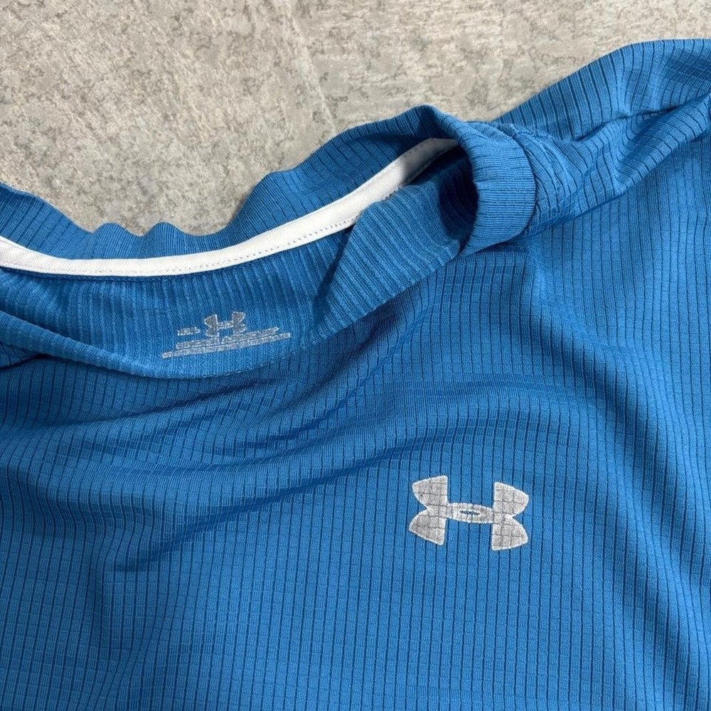 Under Armour Blue Polyester Long Sleeve Shirt White Shoulder Stripes Size XXL - Picture 2 of 4
